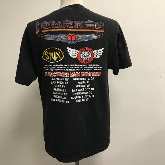 Journey rock band summer tour 2003 black t shirt Styx REO Bandwagon Vintage L - Picture 1 of 8